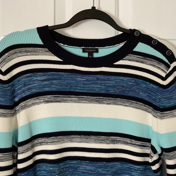Talbots Long Sleeve Stripe Sweater With Button Detail - Picture 1 of 14